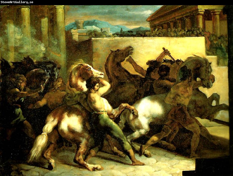 Theodore   Gericault la course de chevaux libres